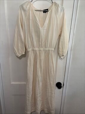 Monrow Long Sleeve Cream Gauze Maxi Dress
